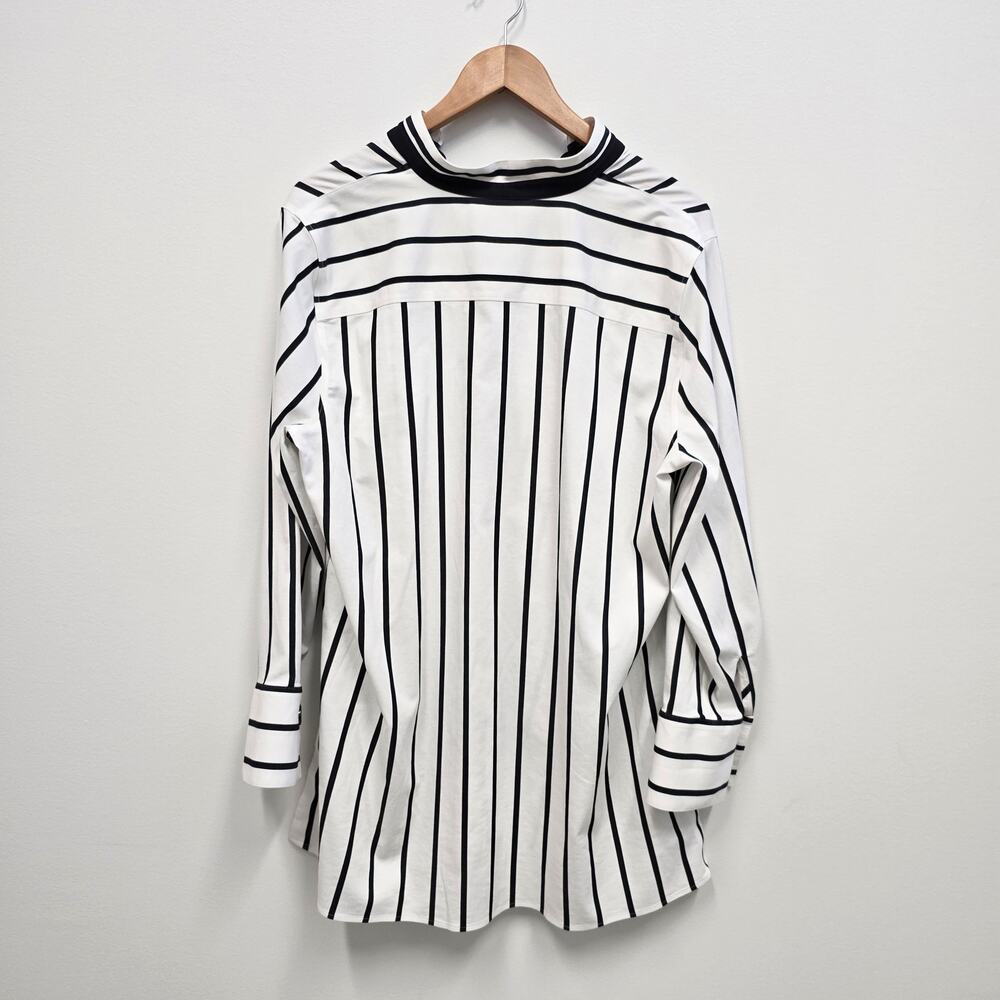 Chico’s Black and White Striped Long Sleeve No Iron Tunic Top Sz 16 - Picture 3 of 10